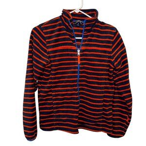 Lands End Women's Fleece Jacket M 10-12 Navy & Orange Stripe Half-Zip